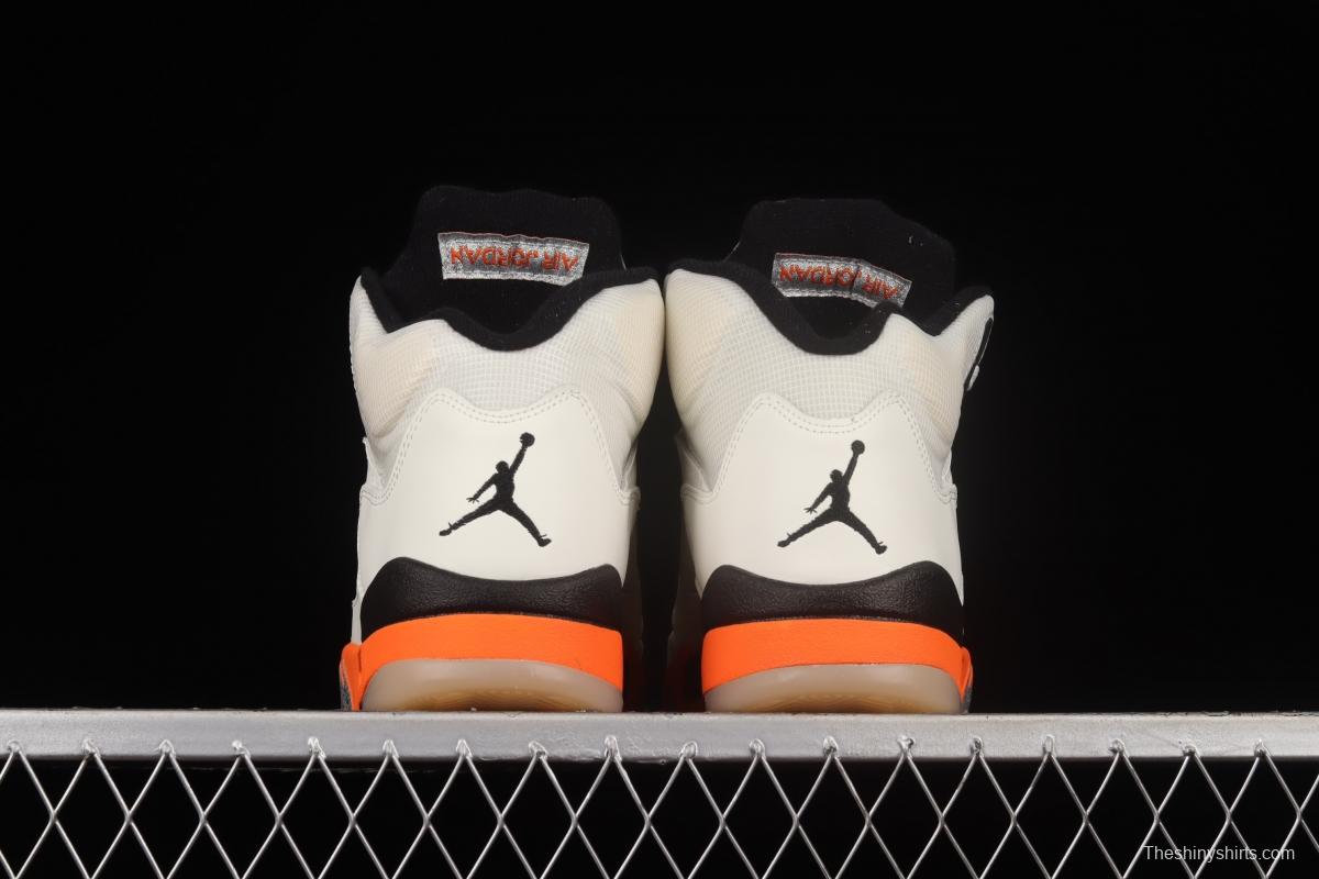 Air Jordan 5 Shattered Backboard white orange buckle shredded high top basketball shoes DC1060-100