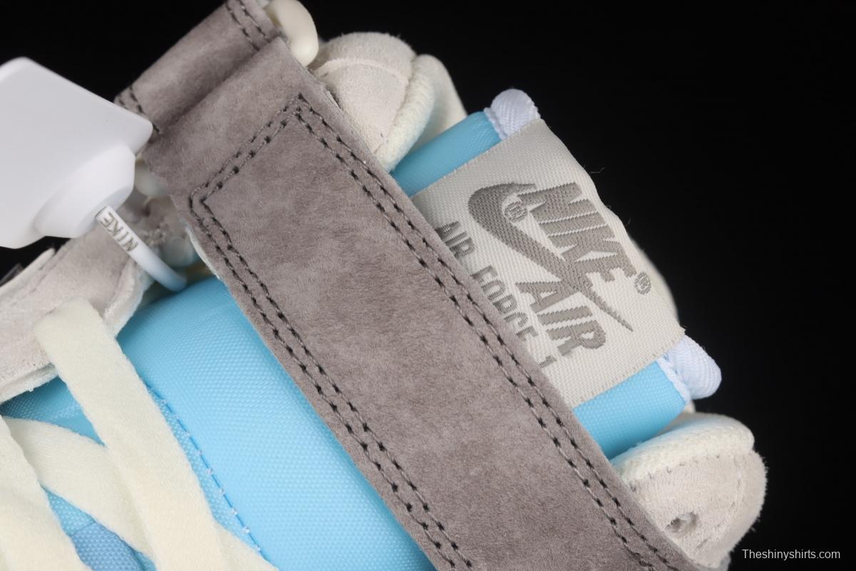 NIKE Air Force 1x 07 Mid light gray and blue suede medium top casual board shoes AL6896-559