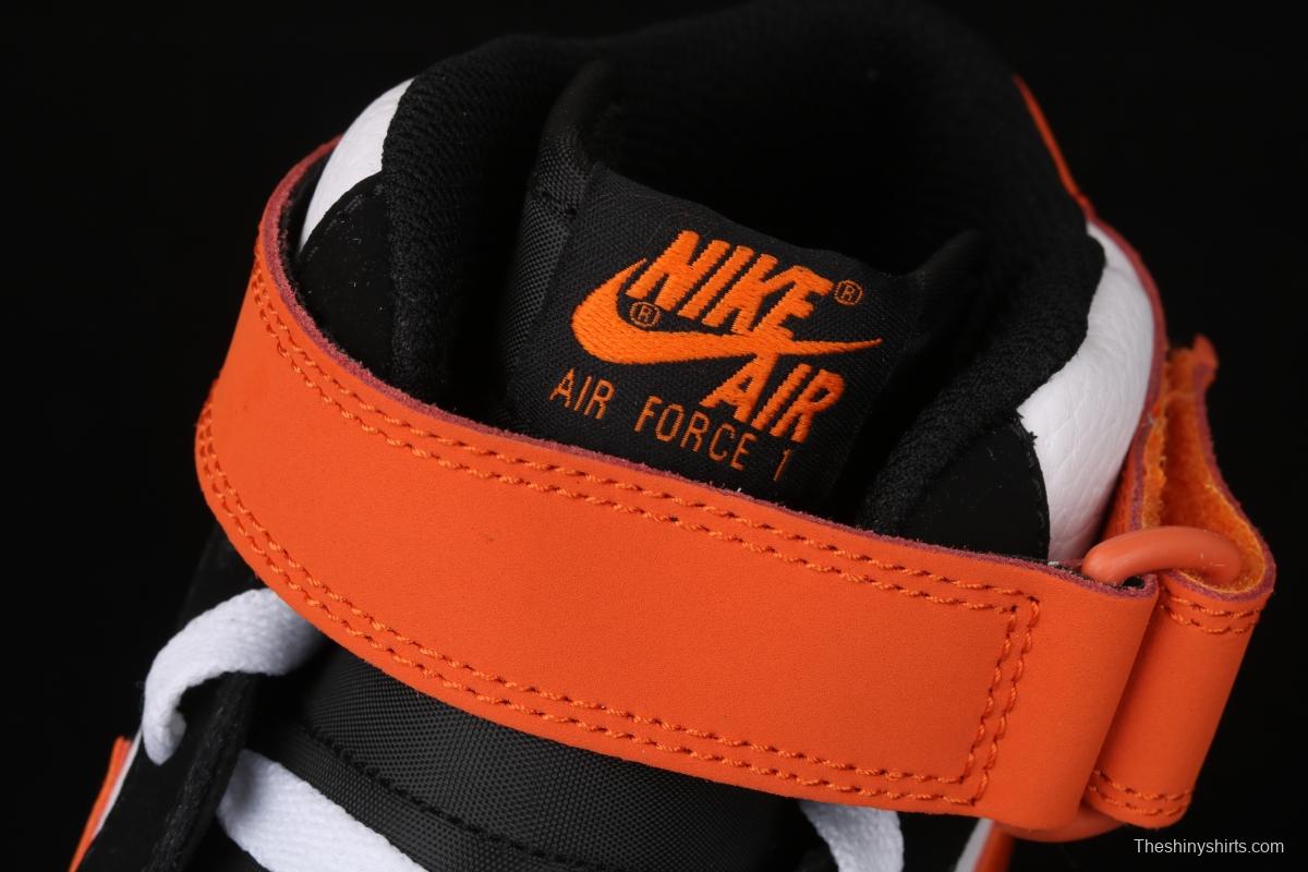 NIKE Air Force 1o07 Mid black orange color matching medium top casual board shoes 554724-058