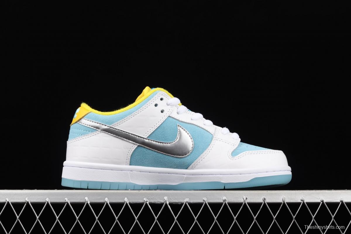 Ftc Skateboarding x NIKE SB DUNK Low Pro QS LAGOON PULSE silver ice blue low-top skateboard shoes DH7687-400