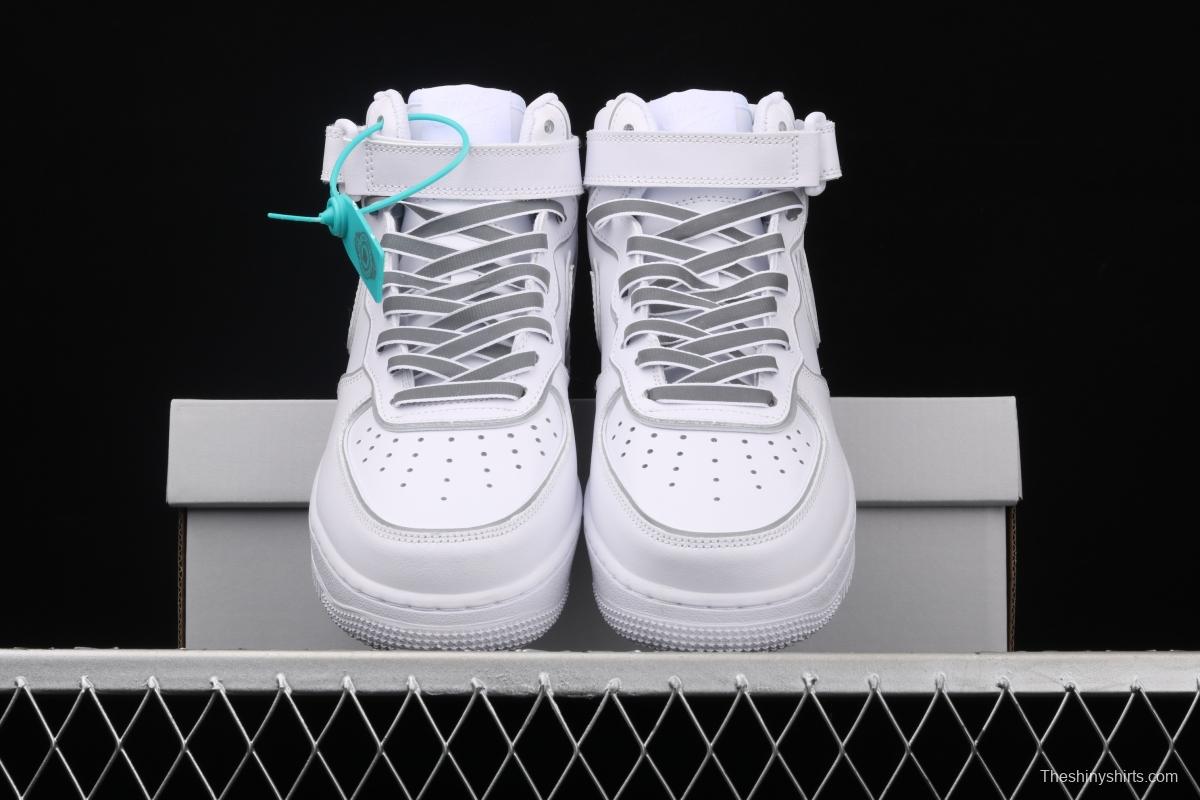 NIKE Air Force 1x 07 Mid laser white 3M reflective medium side leisure sports board shoes 369733-809