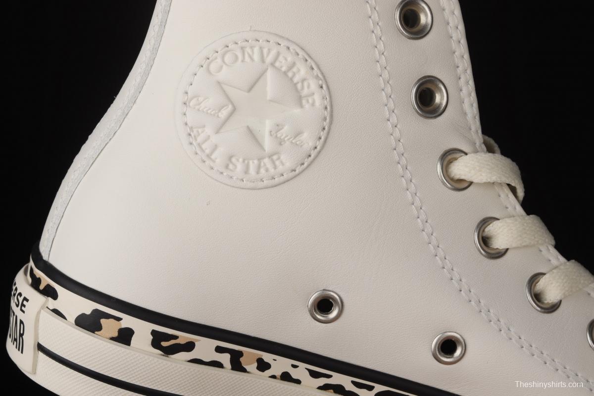 Converse All Star leopard striped leather high-top small white shoes 571880C