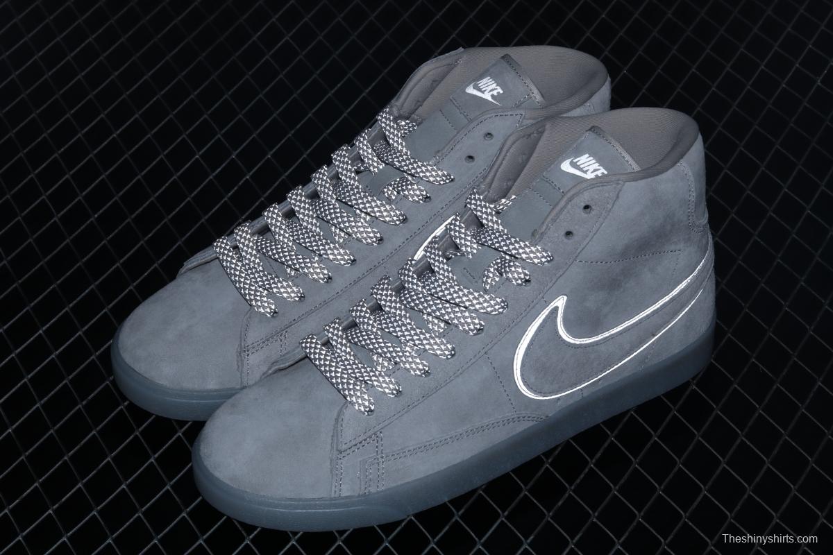 Reigning Champ x NIKE Blazer Mid Retro defending champion joint top suede 3M reflective high-top board shoes AV9375-005