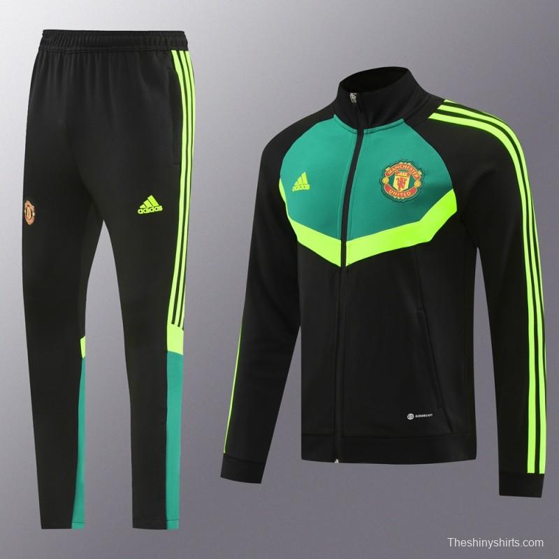 24/25 Manchester United Black/Green Full Zipper Jacket +Long Pants