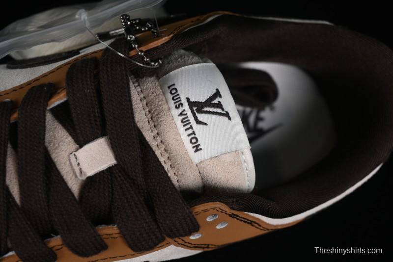 Nike SB Dunk Low LV Collaboration - Brown Black Monogram Anniversary High-End Custom Low-Top Casual Skate Shoes - DQ1098-342