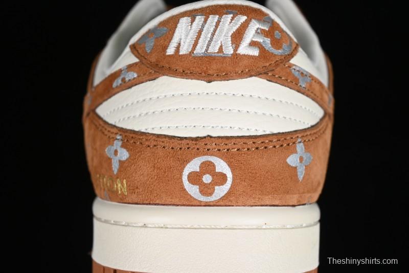 Nike SB Dunk Low LV Collaboration - Beige Brown Swoosh Anniversary High-End Custom Low-Top Casual Skate Shoes - XD6188-030