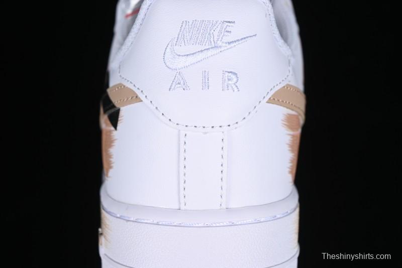 Nike Air Force 1 '07 Low Casual Sneakers with Anime-Inspired Hand-Painted Design, Broken Swoosh Shadow Effect, Brown/Black - CW2288-111