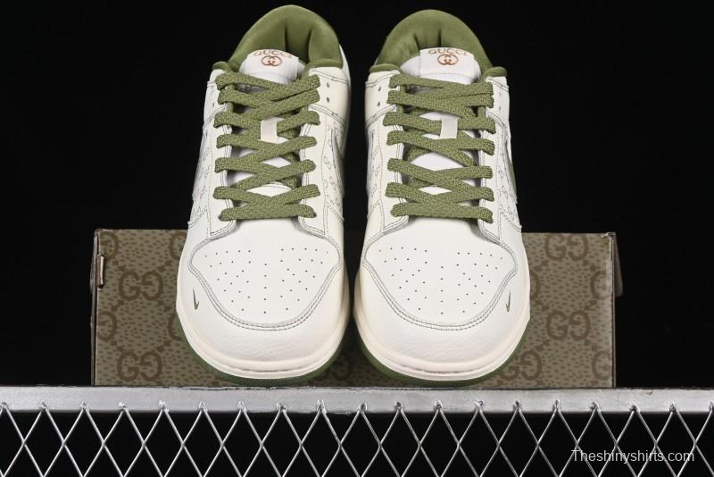 Nike SB Dunk Low Gucci Collaboration - Subtle Pattern Beige Green Swoosh Anniversary Custom Low-Top Casual Sneakers - KK1888-006