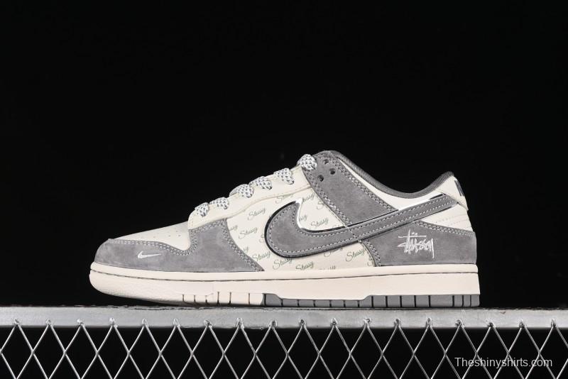Nike SB Dunk Low Stussy Collaboration - Grey Pig Suede Patchwork Anniversary Custom Low-Top Casual Skate Shoes - CF3688-016