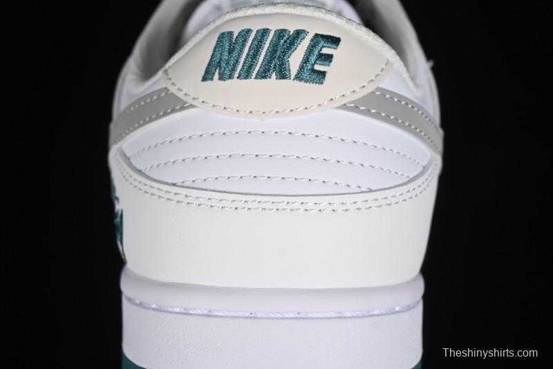 Nike SB Dunk Low Stussy Collaboration - White Grey Green Print Anniversary High-End Custom Low-Top Casual Skate Shoes - XX2025-808