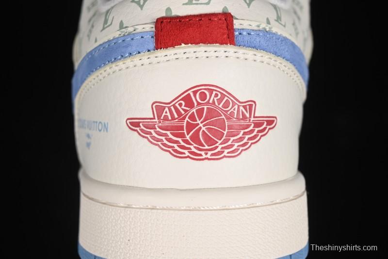 Nike Air Jordan 1 Low LV Collaboration - Light Blue Print Retro Basketball Shoes - WG8850-008