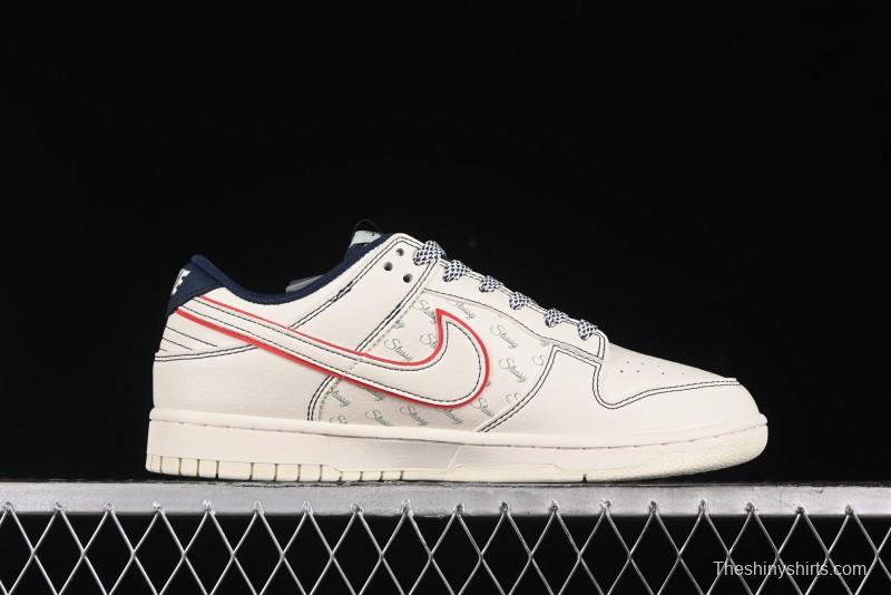 Nike SB Dunk Low Stussy Collaboration - Black Red Bunny Anniversary Custom Low-Top Casual Sneakers - XY1688-012