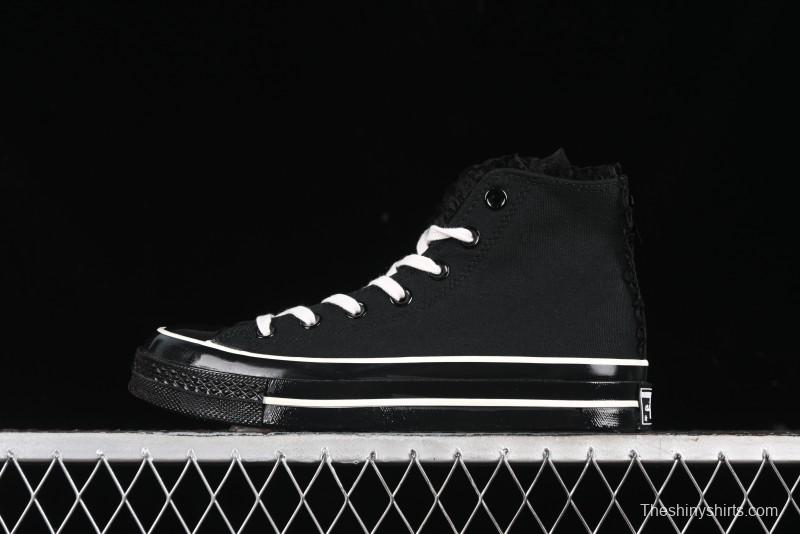 Converse Chuck 1970s High Top Canvas Shoes in Black Lace Punk Style - A10026C