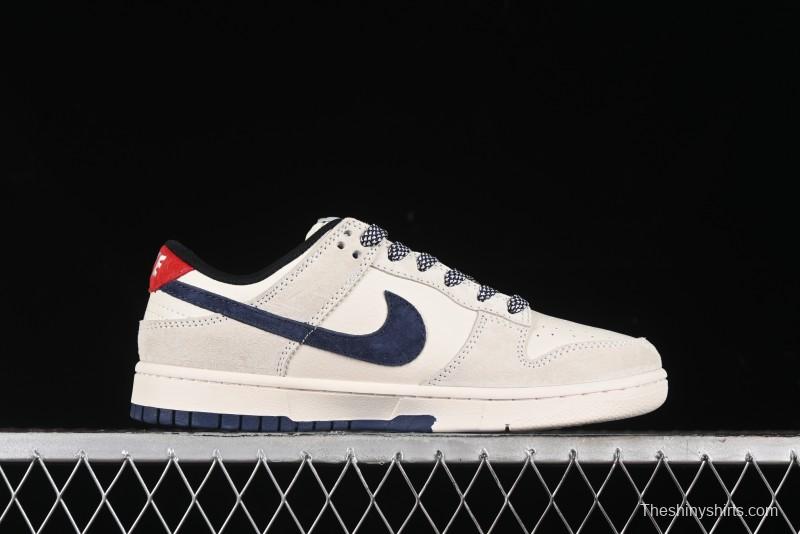Nike SB Dunk Low Supreme x Stussy Triple Collaboration - Off White Navy Swoosh Anniversary Custom Low-Top Casual Sneakers - SJ2068-301