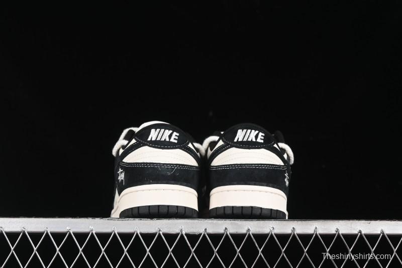 Nike SB Dunk Low Stussy Collaboration - White Embroidery Black Swoosh Anniversary Custom Low-Top Casual Sneakers - SJ2068-311