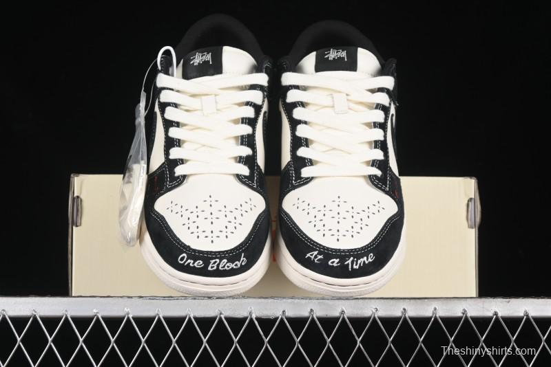 Nike SB Dunk Low Stussy Collaboration - Embroidered Black Swoosh Anniversary Custom Low-Top Casual Sneakers - MM1089-034