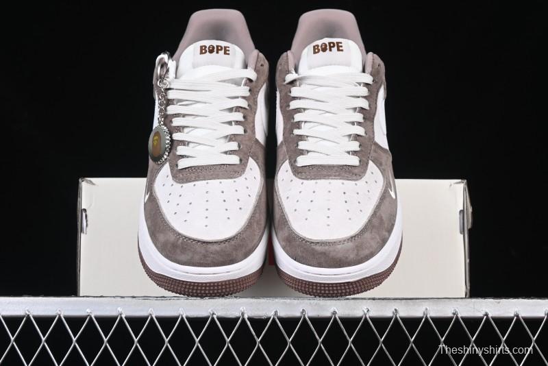 Nike Air Force 1 '07 Low Bape Collaboration Brown White Swoosh Low-Top Casual Sneakers - KK1988-035