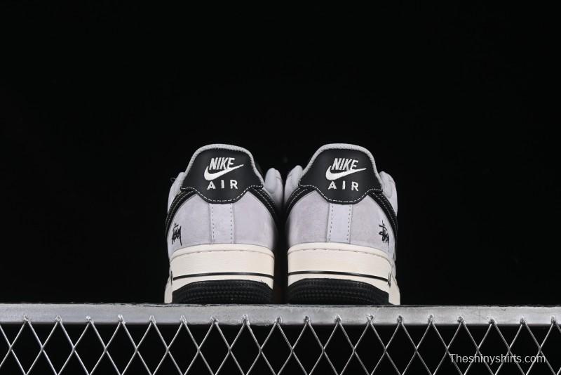 Nike Air Force 1 '07 Low Stussy Collaboration Silver Trim Black Swoosh Low-Top Casual Sneakers - XZ6188-912