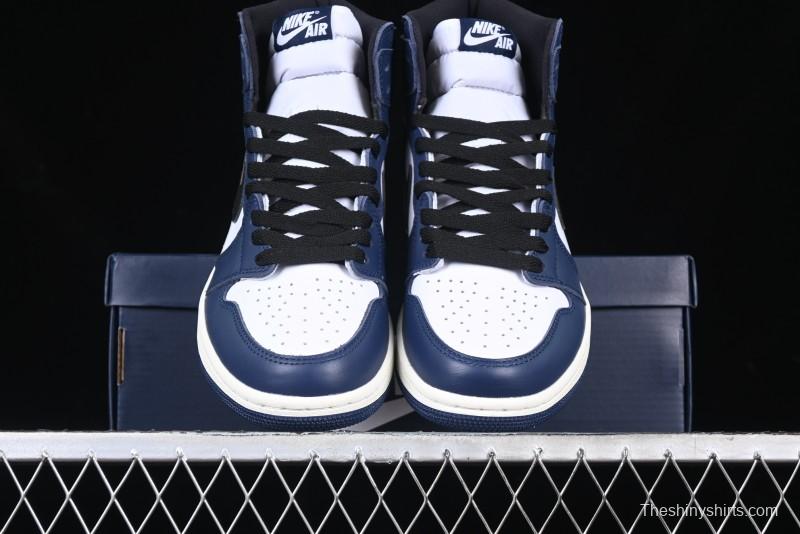 Nike Air Jordan 1 High OG "Midnight Navy" Basketball Shoes with Full Leather Construction - DZ5485-401