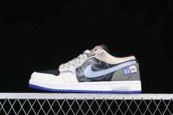 Nike Air Jordan 1 Low Retro Basketball Shoes with Panda Mischief Skyline Design - 553558-154