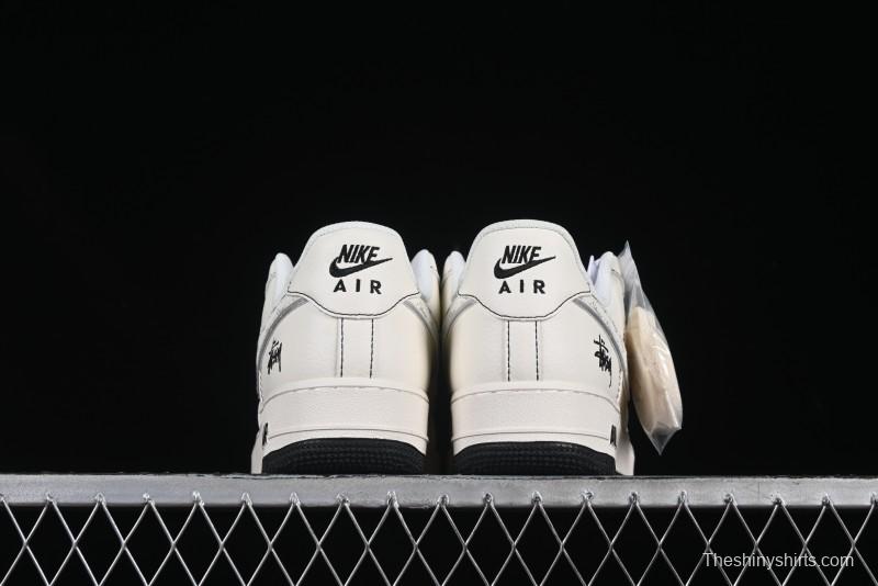 Nike Air Force 1 '07 Low Stussy Collaboration Beige Black Floral Swoosh Casual Sneakers - HH7518-040