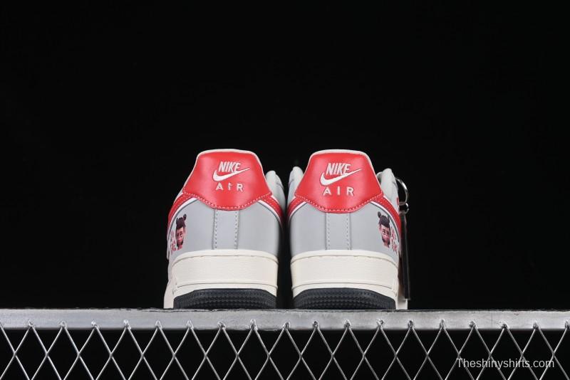 Nike Air Force 1 '07 Low Nezha Collaboration Grey Red Swoosh Casual Sneakers - DF0188-046