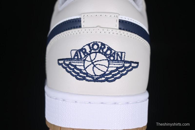 Nike Air Jordan 1 Low AJ1 Casual Sneakers with Cream and Blue Accents - 553558-146