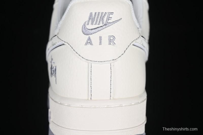 Nike Air Force 1 '07 Low Stussy Collaboration Grey Swoosh Casual Sneakers - HH7518-041