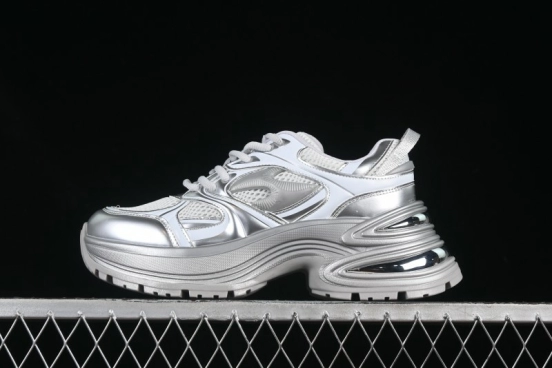 GG-CC Chunky Low Casual Fashion Sneakers with Thick Sole and Height Increasing Design - 2607 Silver