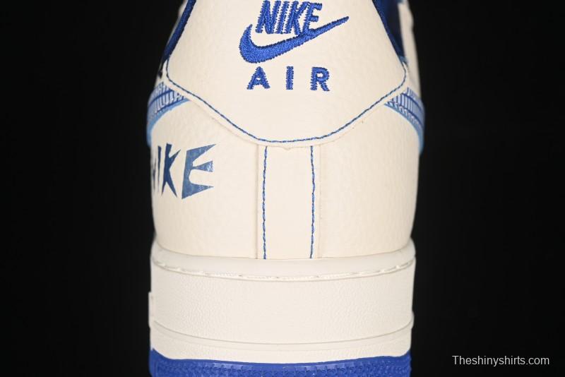 Nike Air Force 1'07 Low Casual Sneakers with Blue Line Ghost Face Design - DF0188-053