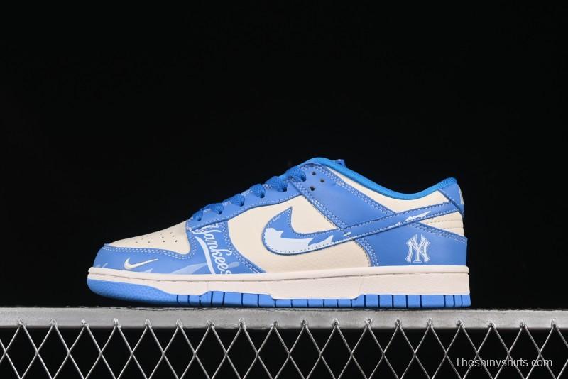 Nike SB Dunk Low MLB Blue White Blue Swoosh Anniversary Custom Low-Top Casual Skate Shoes - KK1333-036