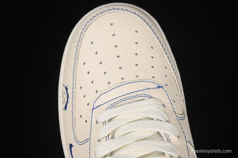 Nike Air Force 1'07 Low Casual Sneakers with Blue Line Ghost Face Design - DF0188-053