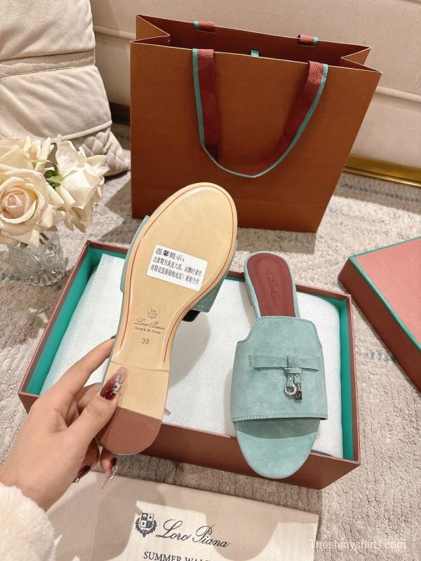 2025 Women LP Light Blue Suede Slippers LY00270