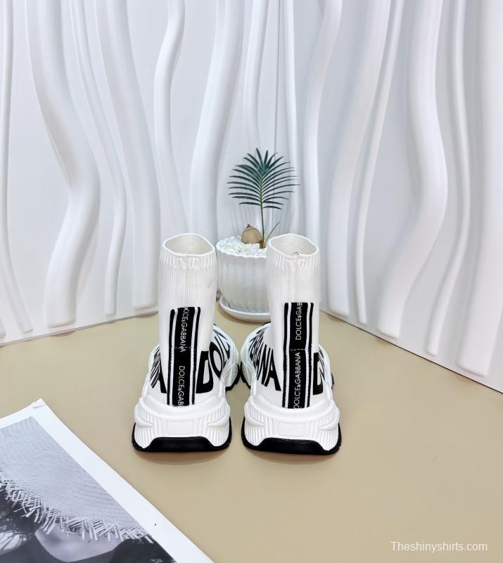 2024 Kids Dolce & Gabbana Black White Pink Knit Fabric Sneakers