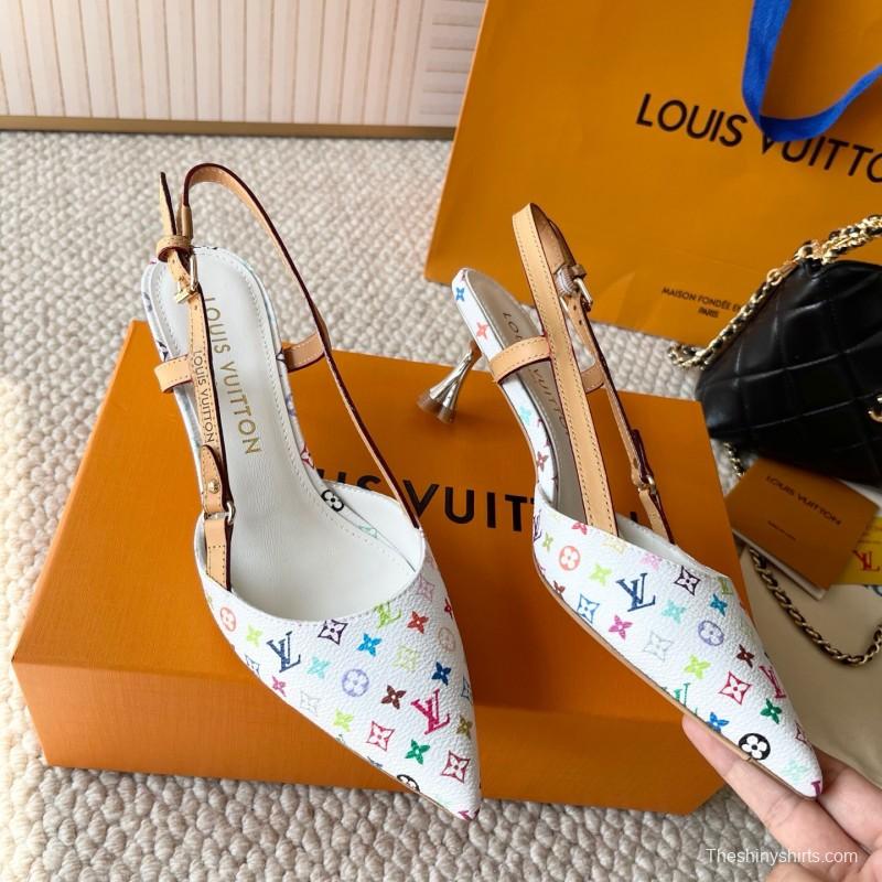 2025 Women Louis Vuitton White Multicolor Leather Slingback Pumps