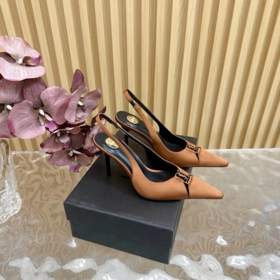2025 Women Yves Saint Laurent Brown Leather Slingback Pumps MJ00300