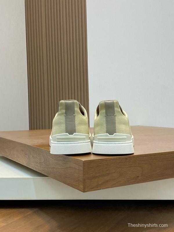 2024 Men Ermenegildo Zegna Beige PELLETESSUTA Calfskin Sneakers Elastic Detail MJ00280