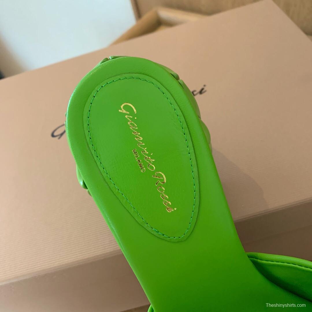 2025 Women Gianvito Rossi Green Leather Slippers KFY00260