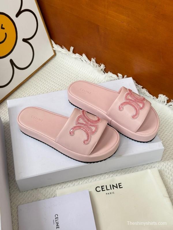 2025 CELINE Pink Leather Slippers