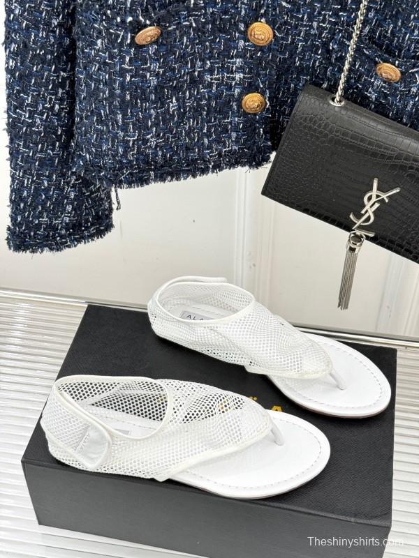 2025 Women ALAIA White Mesh Slippers