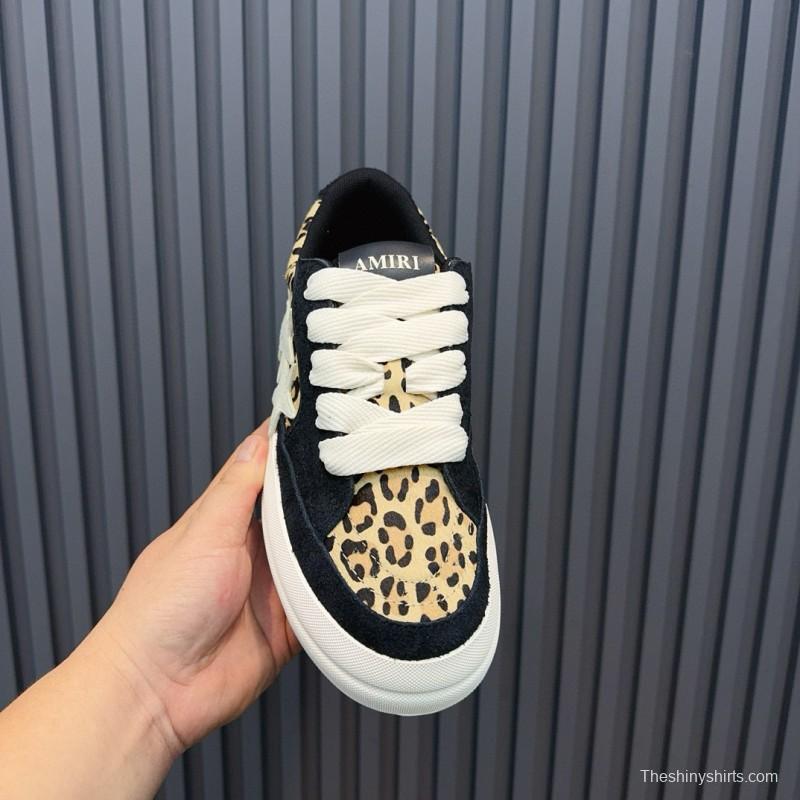 2024 Women Amiri Black Leopard Suede Leather Sneakers MJ00300