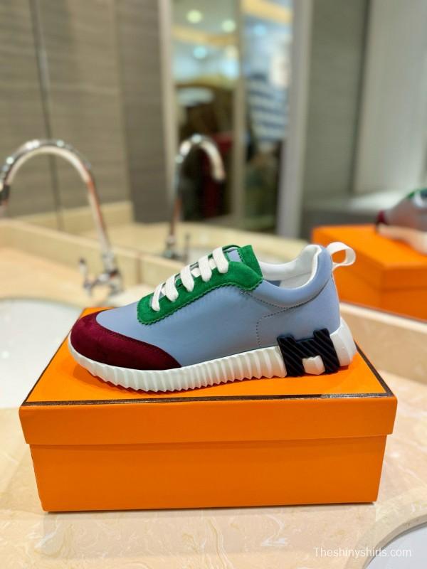 2024 Unisex Hermès White Green Burgundy Imported Silk Suede Casual Sneakers MJ00320