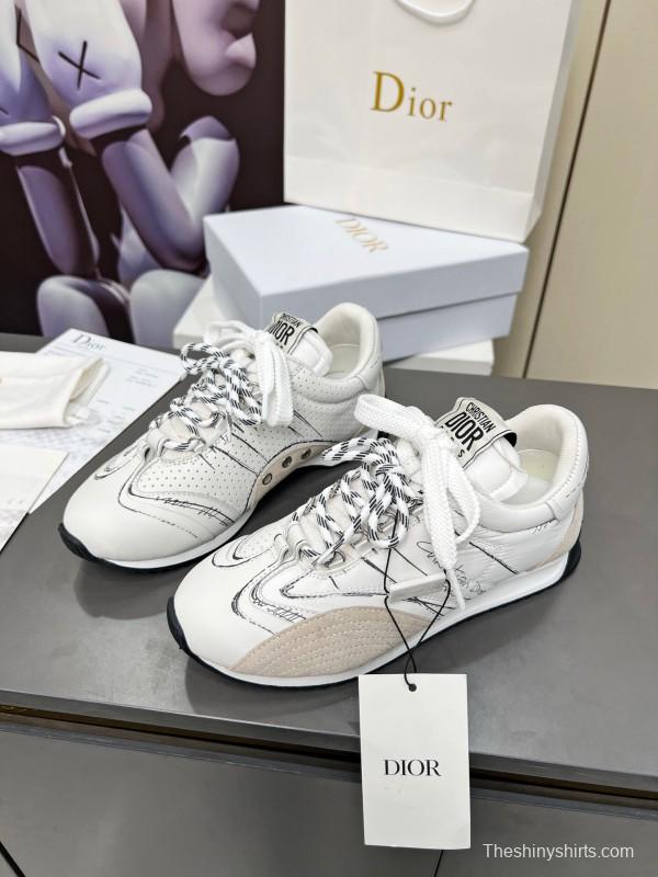 2025 Women Dior White Beige Leather Suede Sneakers KFY00290