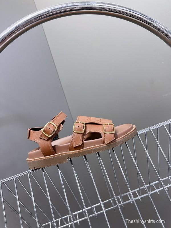 2025 Women Celine Light Brown Leather Sandals KFY00280