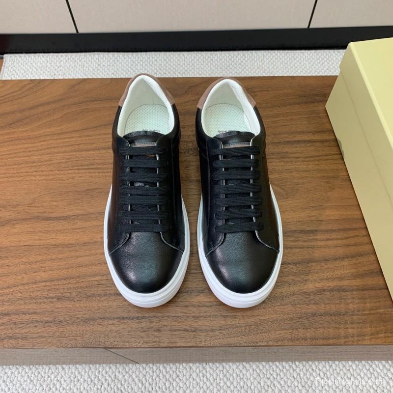 2025 Men Brunello Cucinelli Black Leather Casual Sneakers With White Rubber Sole And High Elasticity Insole KFY00310(M)