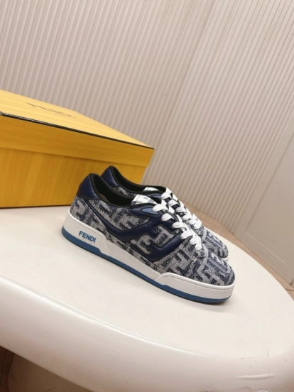 2025 Unisex Fendi Blue White Leather Canvas Plimsolls FF Vintage Design LY00350(F)/LY00360(M)