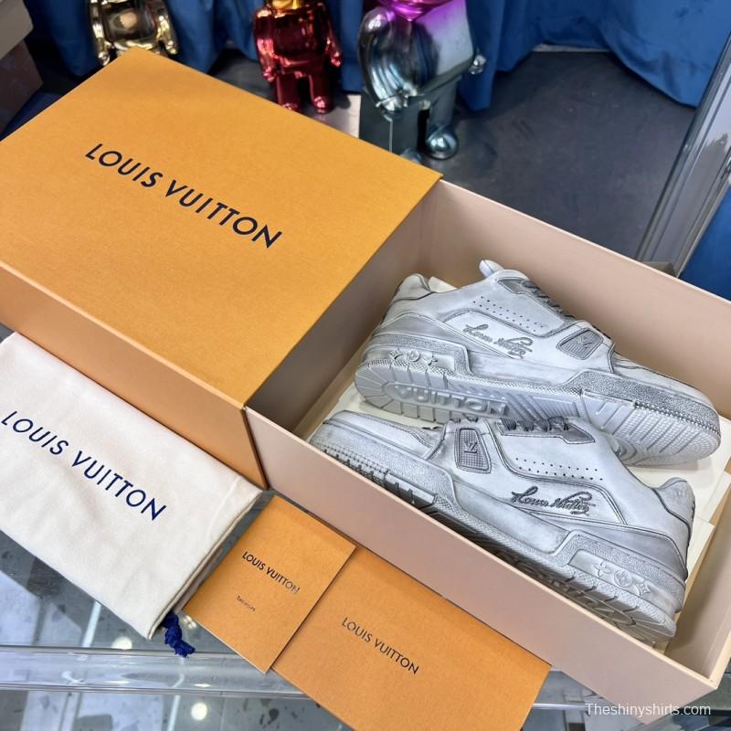 2025 Unisex Louis Vuitton Silver Leather LV Trainer
