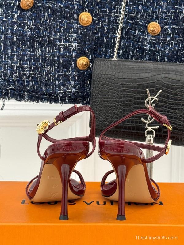 2025 Women Louis Vuitton Burgundy Leather Sandals