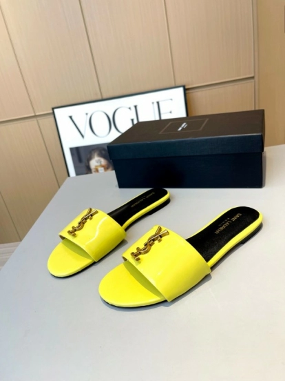 2025 Women Yves Saint Laurent Yellow Patent Leather Slippers LY00180