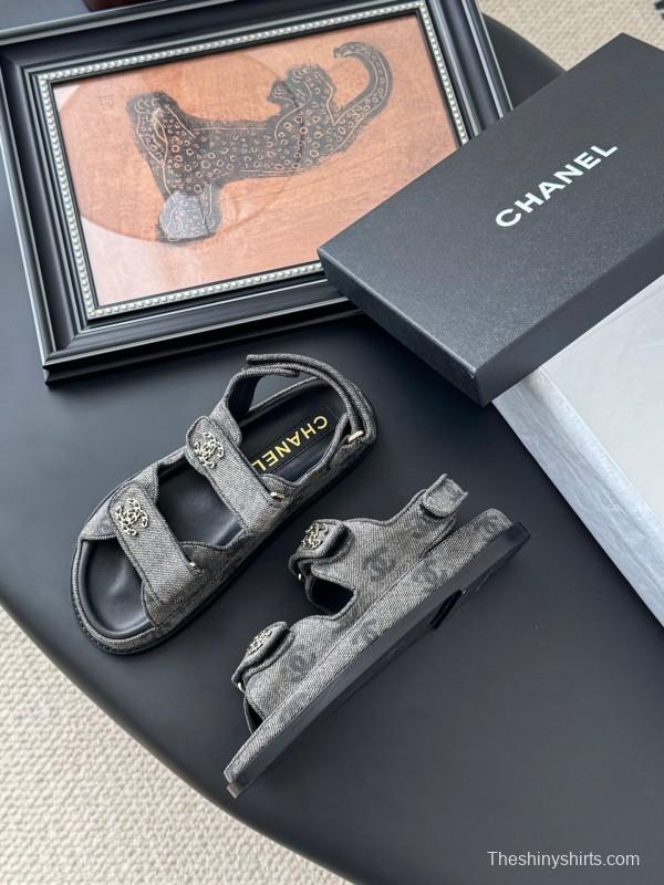 2025 Women Chanel Black Fabric Sandals LY00320